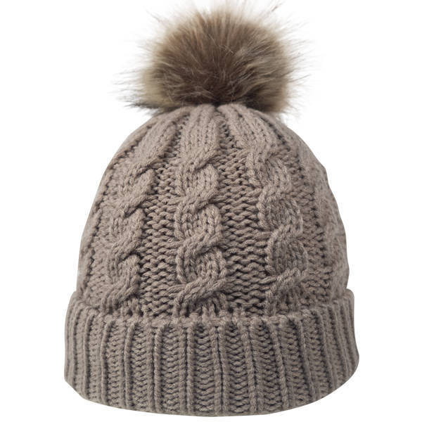 Cable Knit Faux Fur Pom Beanie