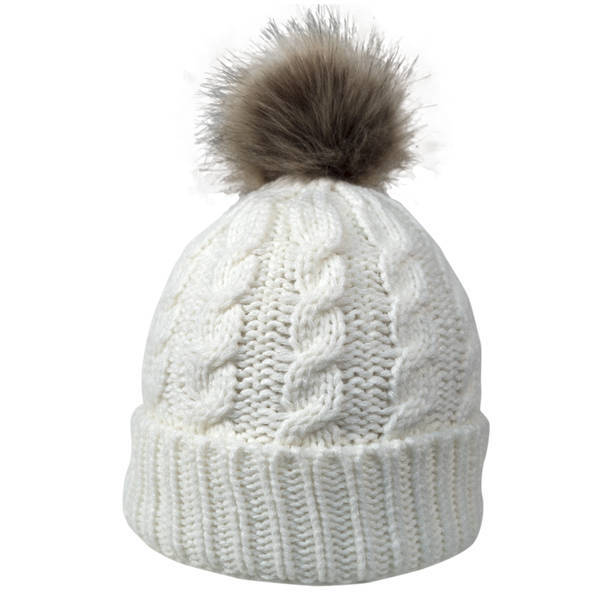 Cable Knit Faux Fur Pom Beanie