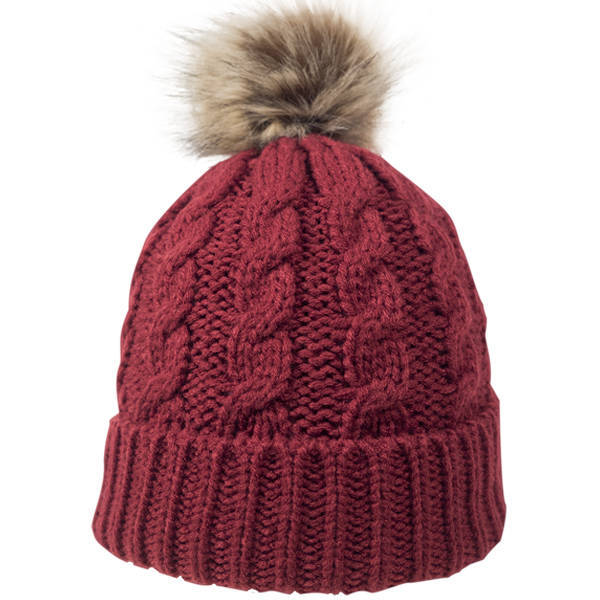 Cable Knit Faux Fur Pom Beanie
