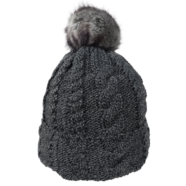 Knit Beanie with Faux Fur Pom and Plush Lining