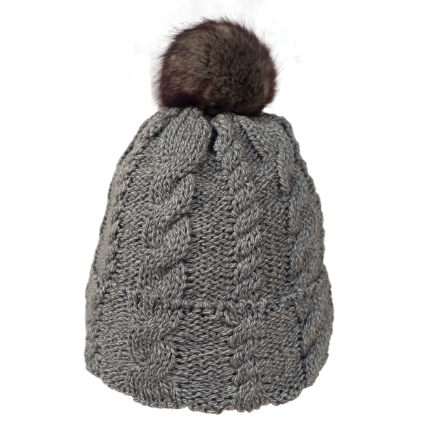 Knit Beanie with Faux Fur Pom and Plush Lining