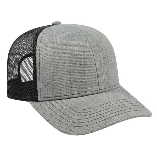 Blended Wool Acrylic Flat Bill Structured Cap with Mesh Back