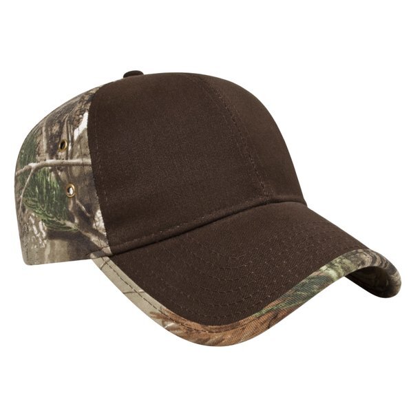 Solid Chino Twill Constructed Cap with Camo Back and Detailing