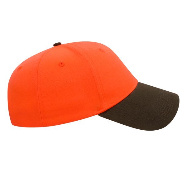 Two Tone Blaze Orange and Brown Cotton Twill Constructed Cap