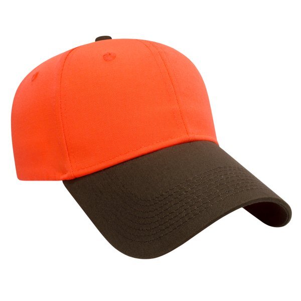 Two Tone Blaze Orange and Brown Cotton Twill Constructed Cap