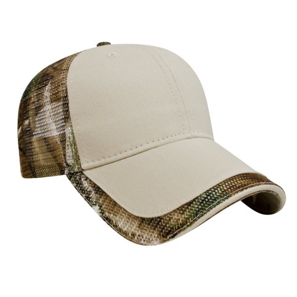 Solid Front Camo Constructed Cap with Camo Mesh Back and Detailing