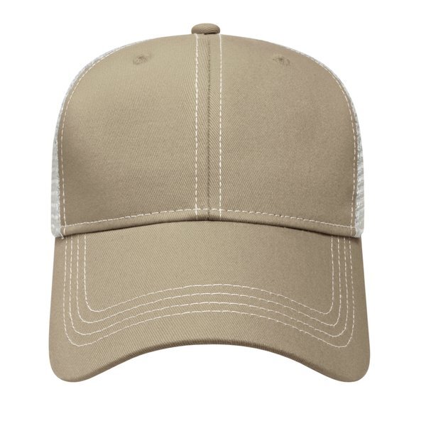 Contrast Stitch Chino Twill Unconstructed Cap with Mesh Back