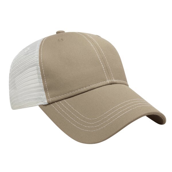 Contrast Stitch Chino Twill Unconstructed Cap with Mesh Back