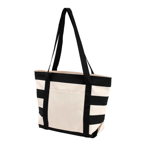 Striped Accent Cotton Canvas Zippered Boat Tote