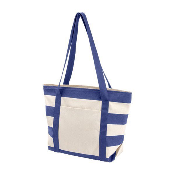Striped Accent Cotton Canvas Zippered Boat Tote