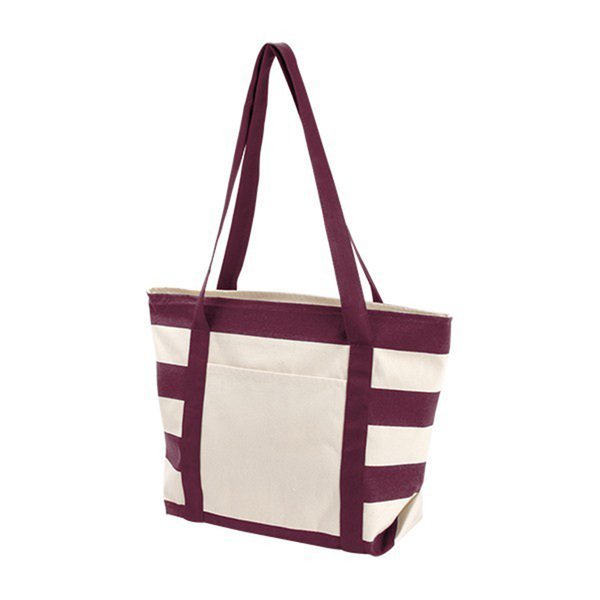 Striped Accent Cotton Canvas Zippered Boat Tote