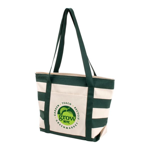 Striped Accent Cotton Canvas Zippered Boat Tote