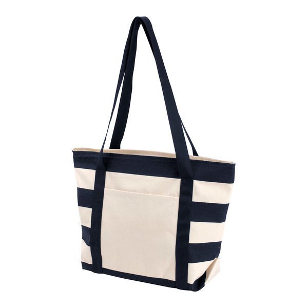Striped Accent Cotton Canvas Zippered Boat Tote