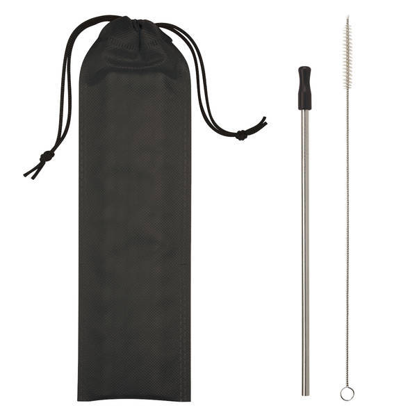 Stainless Steel Straw w/ Cleaning Brush & Pouch