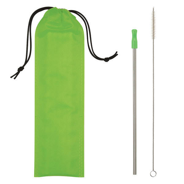 Stainless Steel Straw w/ Cleaning Brush & Pouch