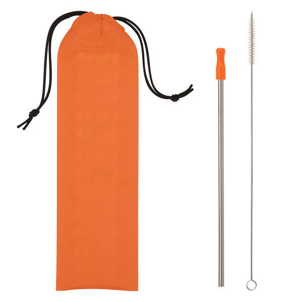 Stainless Steel Straw w/ Cleaning Brush & Pouch