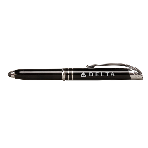 Zentrio® Triple Function Pull Cap Metal Pen w/ LED Light & Stylus