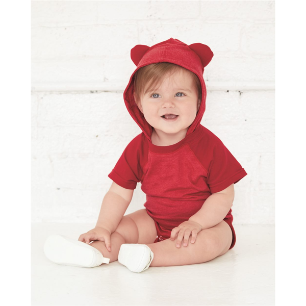 Rabbit Skins® Ringspun Cotton Short Sleeve Raglan Bodysuit with Hood & Ears