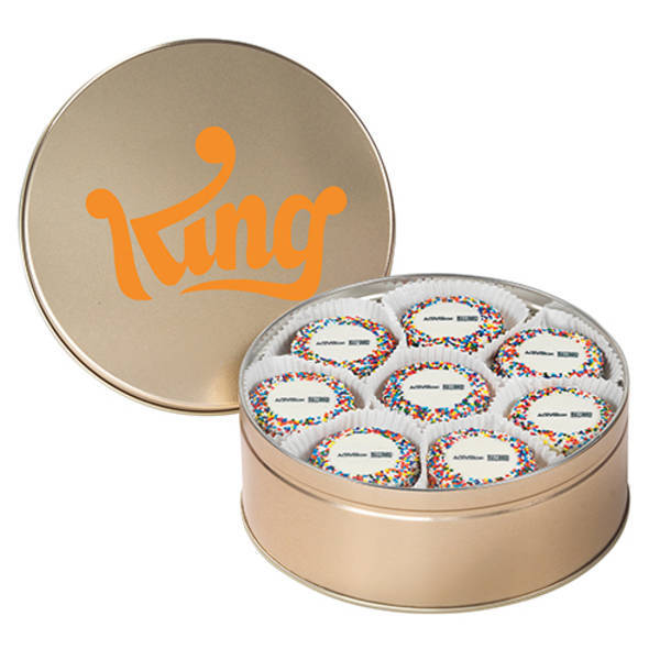 Chocolate Covered Oreos® w/ Rainbow Nonpareils in Large Tin