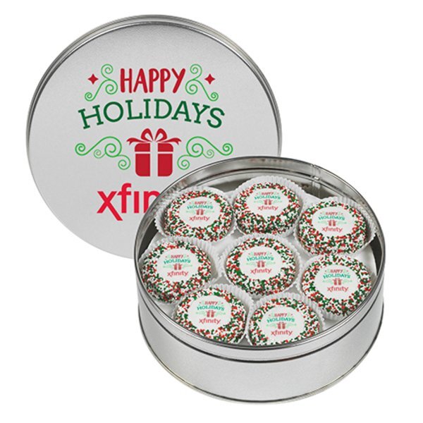 Chocolate Covered Oreos® w/ Holiday Nonpareils in Large Tin