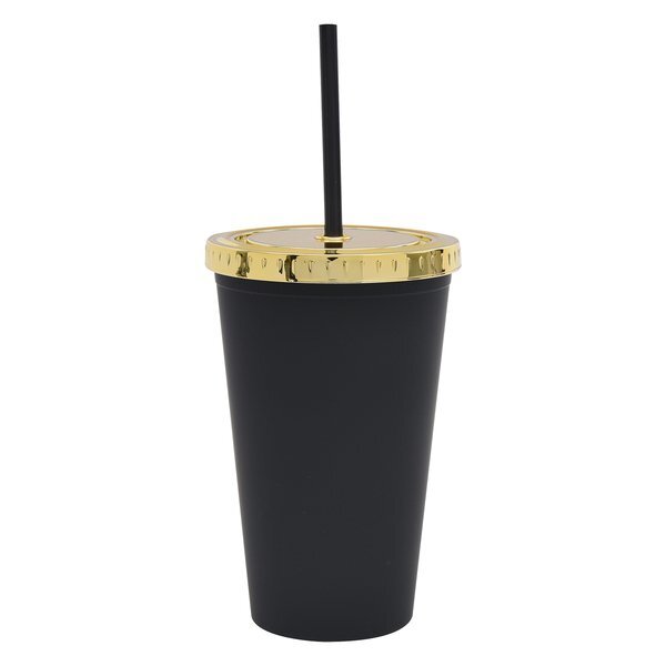 Moonlit Cove Double Wall Tumbler w/ Metallic Lid & Black Straw, 16oz.