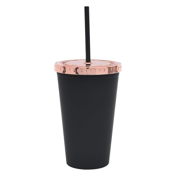Moonlit Cove Double Wall Tumbler w/ Metallic Lid & Black Straw, 16oz.