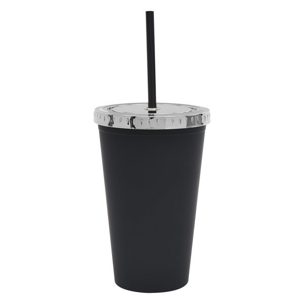 Moonlit Cove Double Wall Tumbler w/ Metallic Lid & Black Straw, 16oz.
