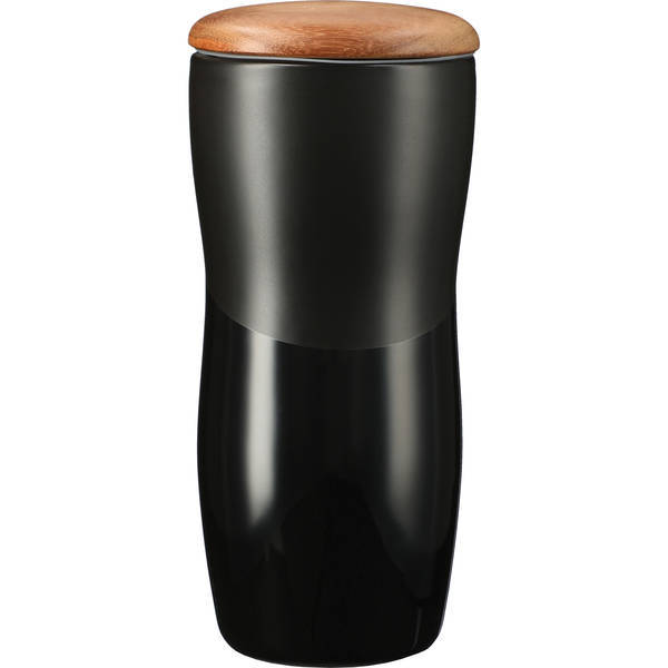 Reno Double Wall Ceramic Tumbler w/Wood Lid, 10 oz.