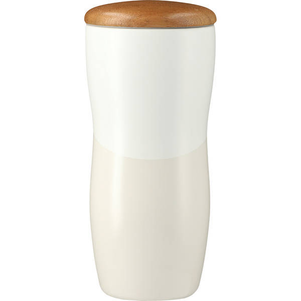 Reno Double Wall Ceramic Tumbler w/Wood Lid, 10 oz.