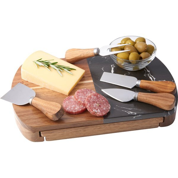 Black Marble Cheese Board Set w/Knives