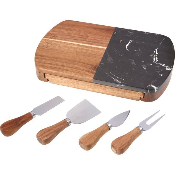 Black Marble Cheese Board Set w/Knives