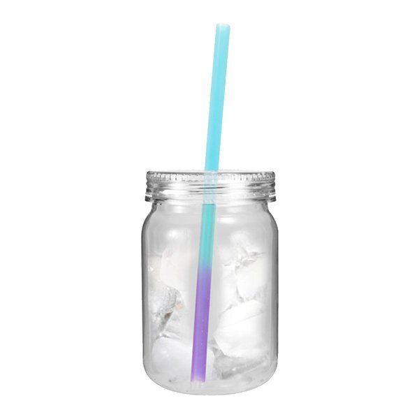 Plastic Mason Jar w/ Mood Color Changing Straw, 24oz.
