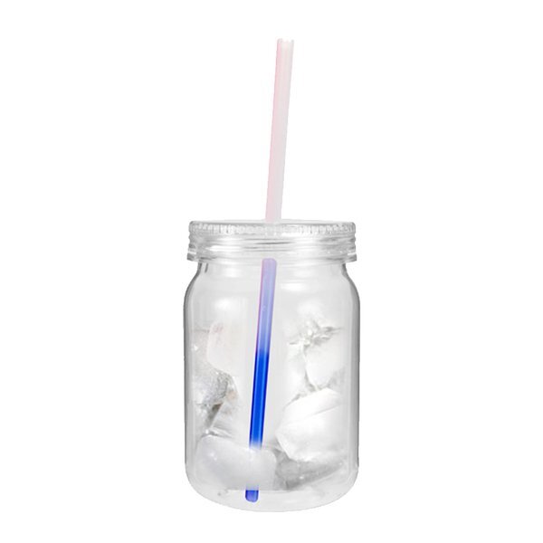 Plastic Mason Jar w/ Mood Color Changing Straw, 24oz.