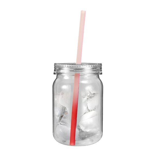 Plastic Mason Jar w/ Mood Color Changing Straw, 24oz.