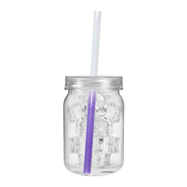 Plastic Mason Jar w/ Mood Color Changing Straw, 24oz.