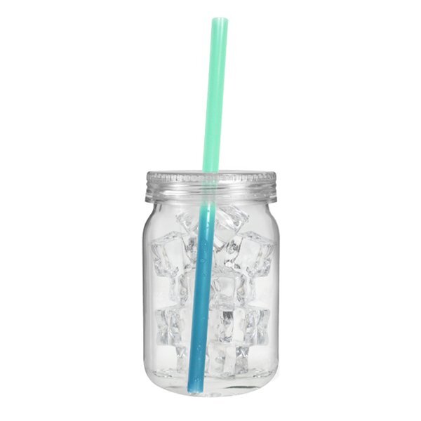 Plastic Mason Jar w/ Mood Color Changing Straw, 24oz.