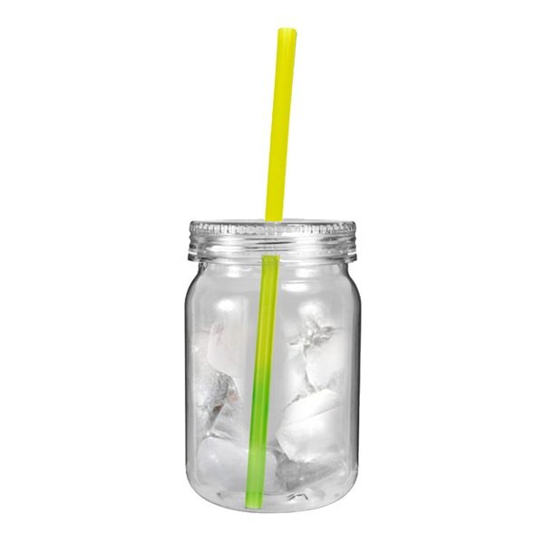 Plastic Mason Jar w/ Mood Color Changing Straw, 24oz.