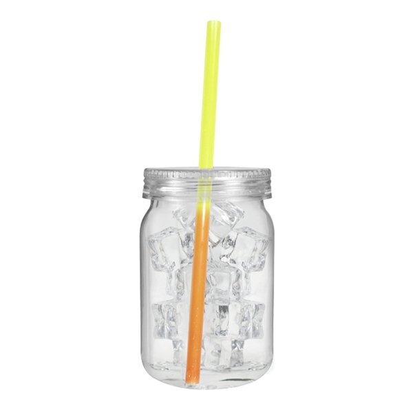 Plastic Mason Jar w/ Mood Color Changing Straw, 24oz.