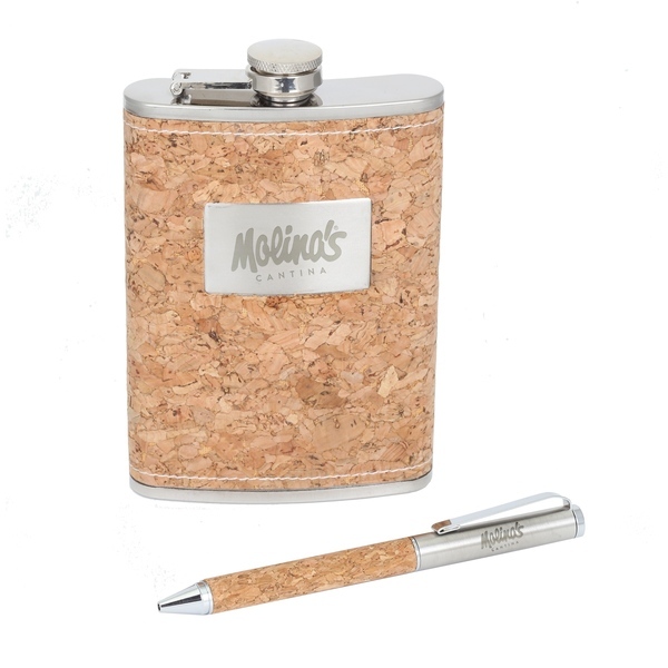 Cork Flask & Pen Set