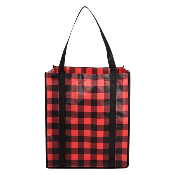 Northwoods Laminated Non-Woven Plaid Tote Bag