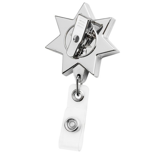 Metallic Finish Seven Point Star Retractable Badge Reel, Alligator Clip