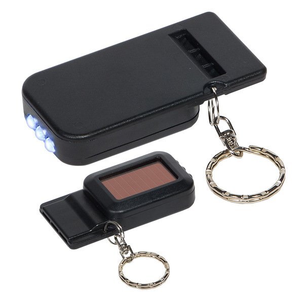 Solar Powered Light and Whistle Key Chain, 3 LEDs