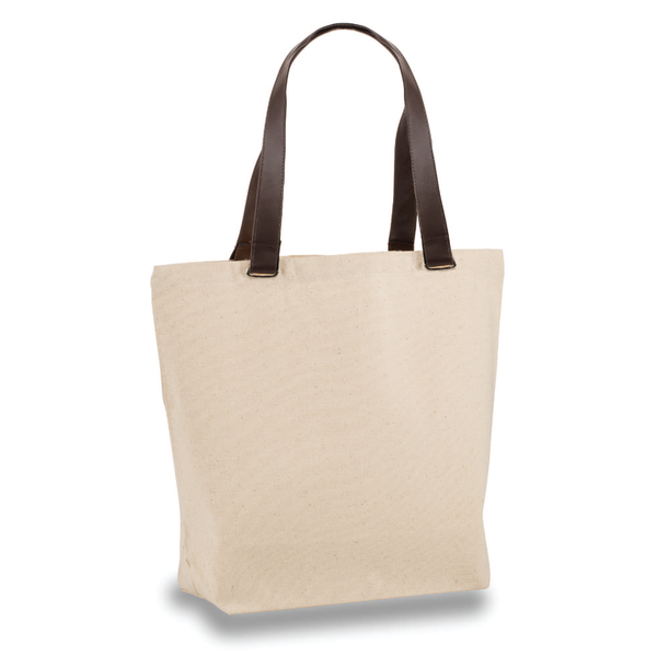 Cotton Canvas Tote w/ Faux Leather Handles
