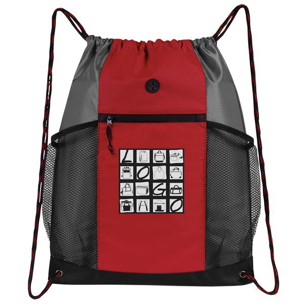 Two-Tone Multi-Pocket 300D Polyester Drawstring Backpack