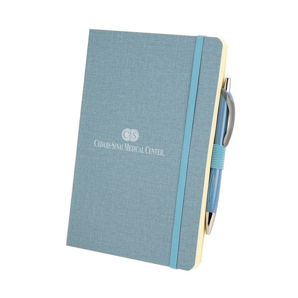 Crosshatch PU Notebook with Pen, 5" x 8"