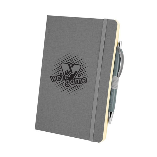 Crosshatch PU Notebook with Pen, 5" x 8"