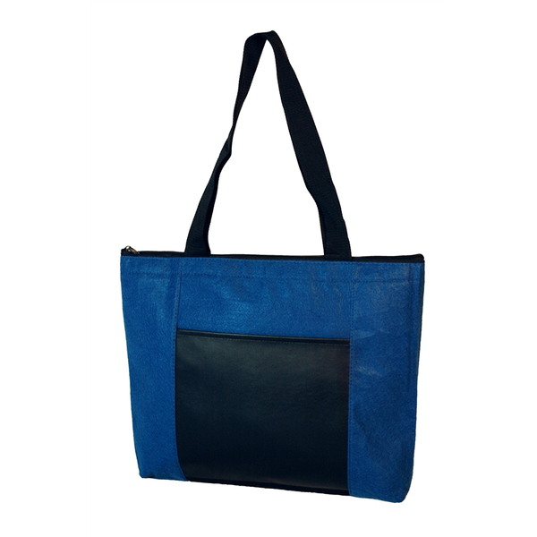 Zippered Velvet Non-Woven & Leatherette Pocket Tote