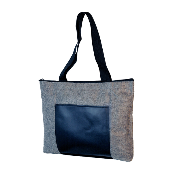 Zippered Velvet Non-Woven & Leatherette Pocket Tote