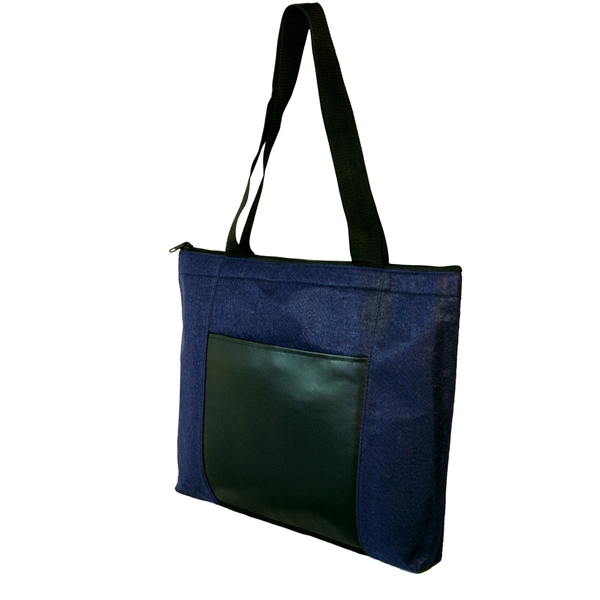 Zippered Velvet Non-Woven & Leatherette Pocket Tote