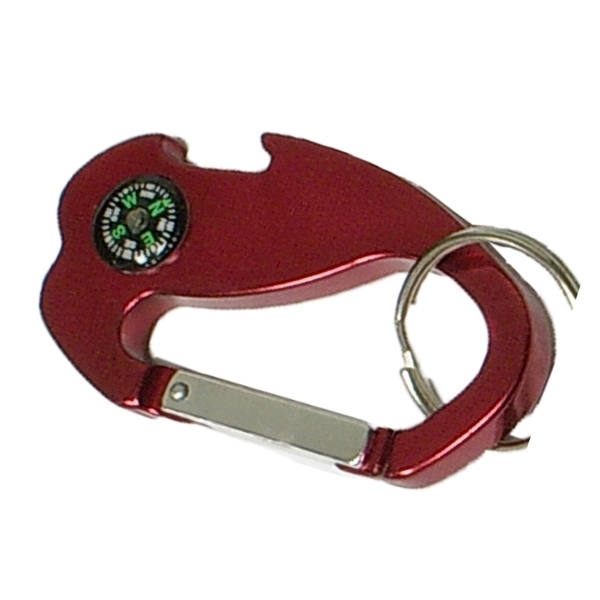 Jumbo Carabiner Key Ring w/ Compass & Bottle Opener